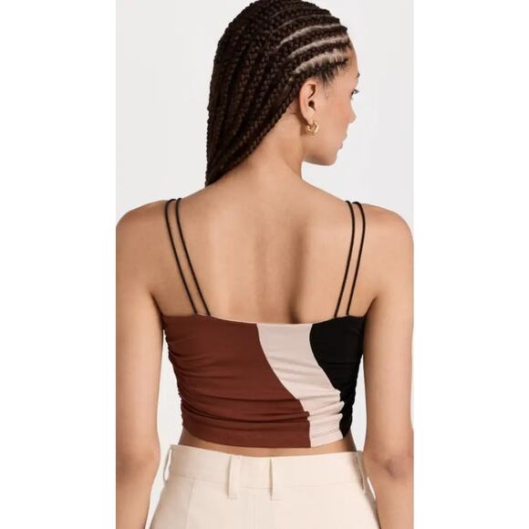 NWT Ahluwalia Elshadai Ruched Crop Top In Black/Rust/Beige Size 8 - Picture 3 of 4